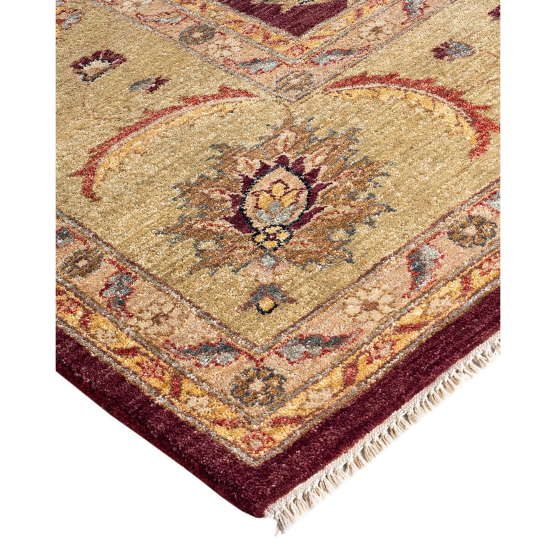 Hand-Knotted Red Wool Rectangular Area Rug, 9' 2" x 12' 3"