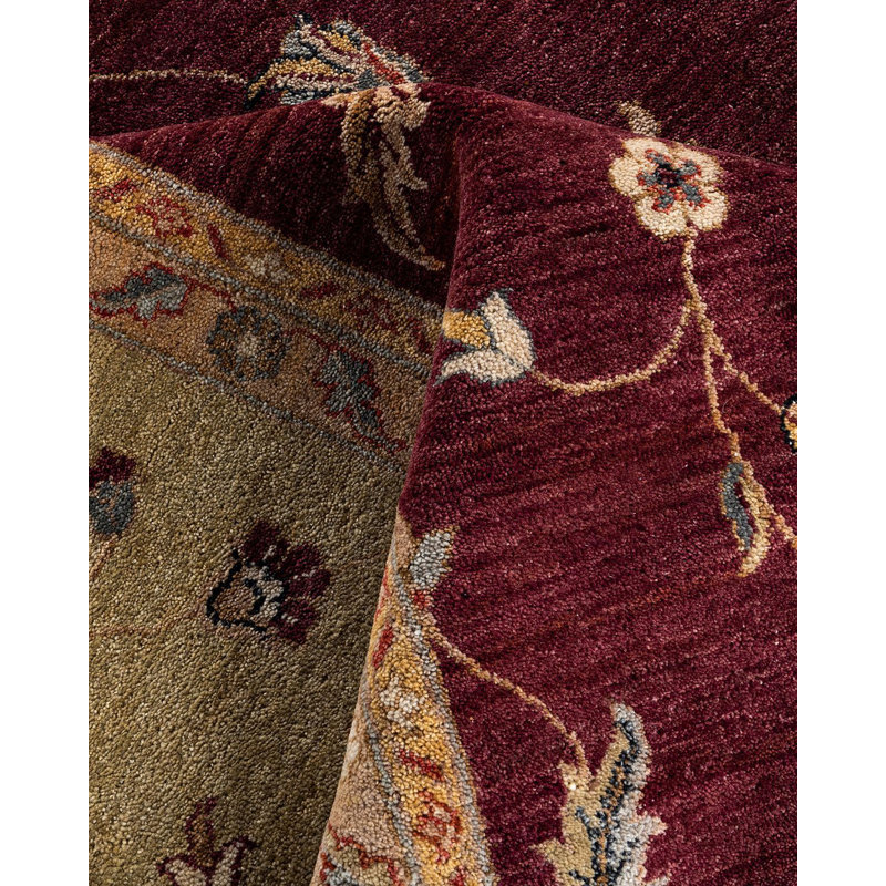 Hand-Knotted Red Wool Rectangular Area Rug, 9' 2" x 12' 3"