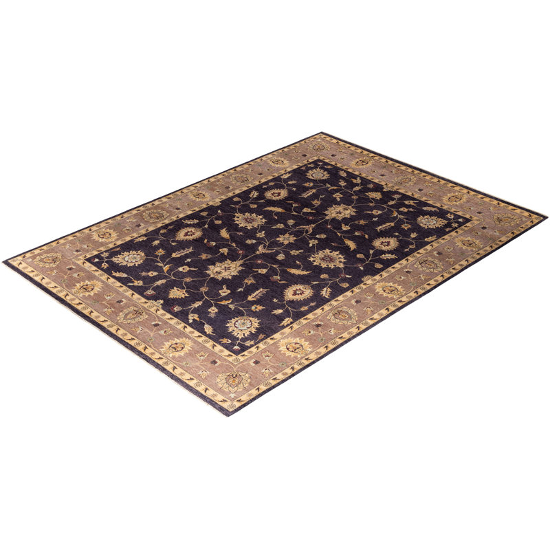 Oushak Navy and Beige Hand-Knotted Wool Area Rug 9' x 12'