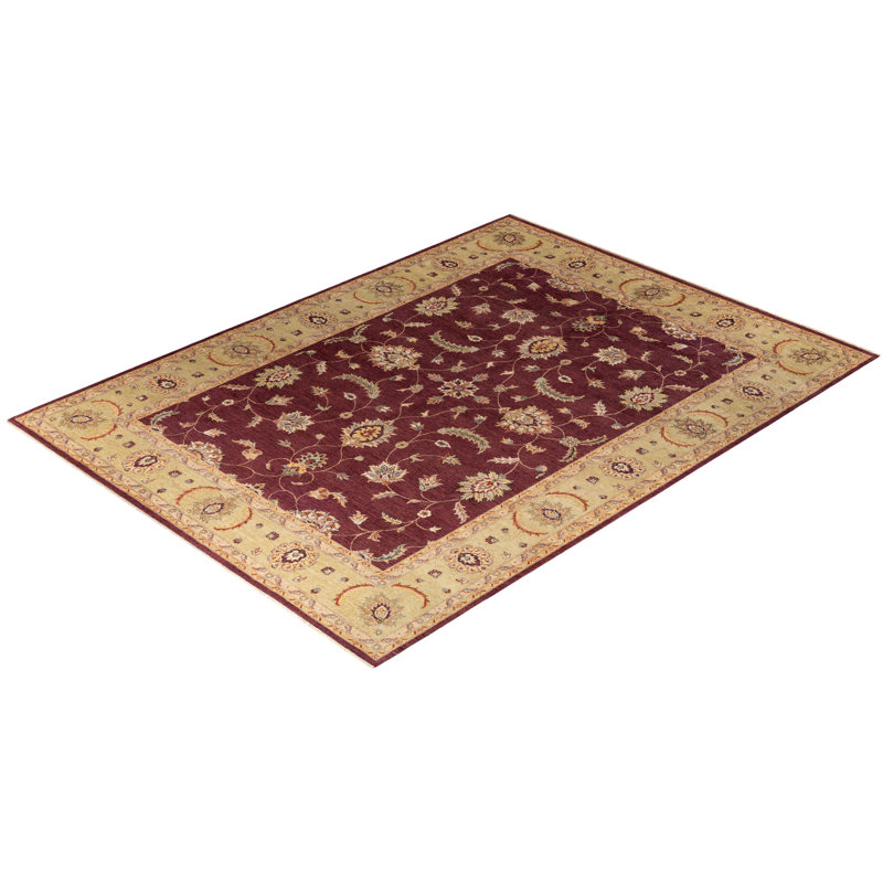 Hand-Knotted Red Wool Rectangular Area Rug, 9' 2" x 12' 3"
