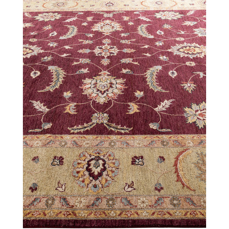 Hand-Knotted Red Wool Rectangular Area Rug, 9' 2" x 12' 3"
