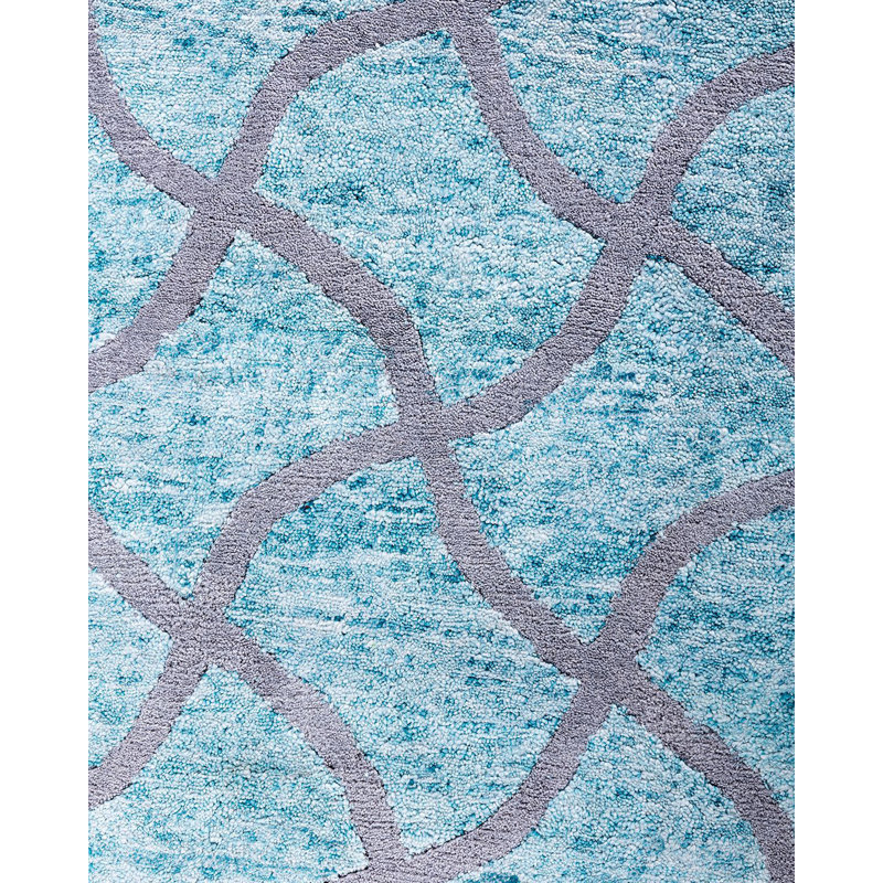 Green Hand-Knotted Silk Rectangular 9' x 12' Area Rug