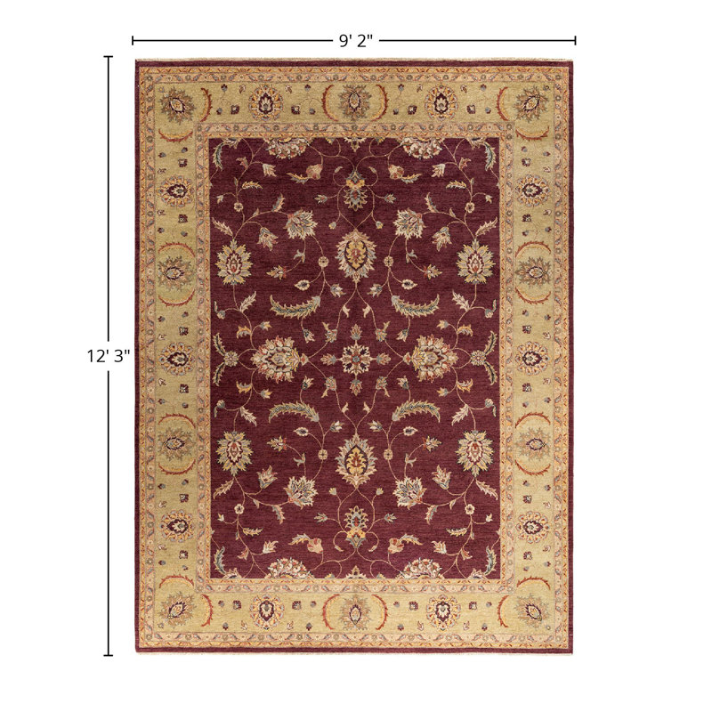 Hand-Knotted Red Wool Rectangular Area Rug, 9' 2" x 12' 3"