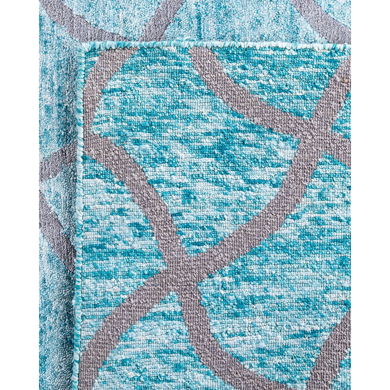 Green Hand-Knotted Silk Rectangular 9' x 12' Area Rug