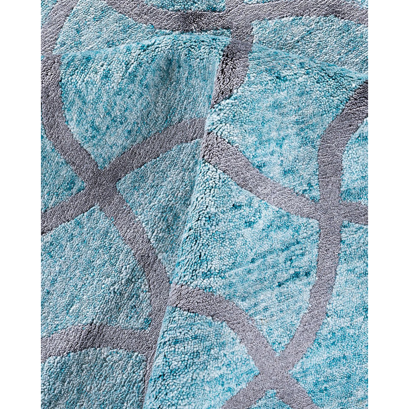 Green Hand-Knotted Silk Rectangular 9' x 12' Area Rug