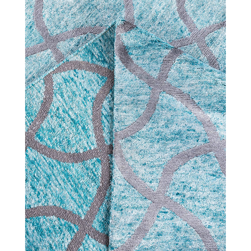 Green Hand-Knotted Silk Rectangular 9' x 12' Area Rug
