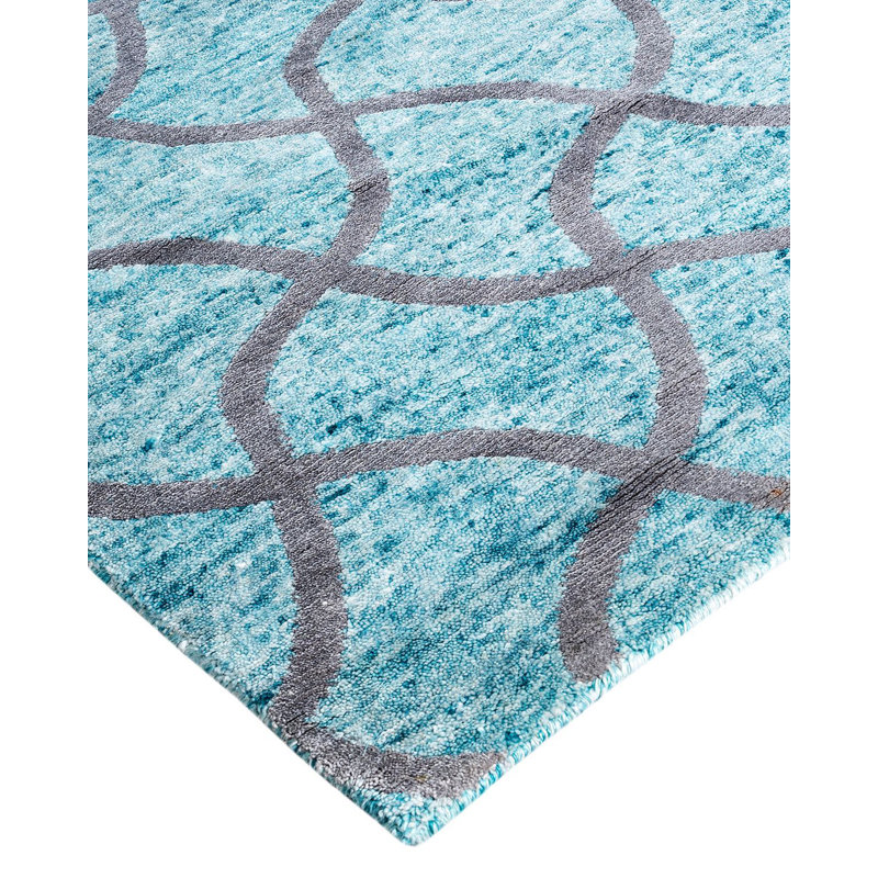 Green Hand-Knotted Silk Rectangular 9' x 12' Area Rug