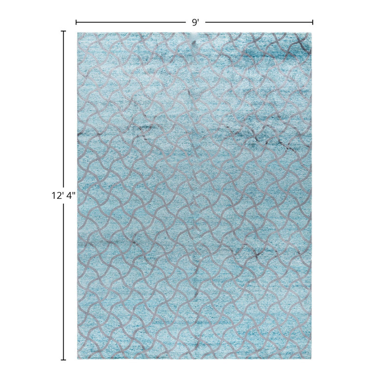 Green Hand-Knotted Silk Rectangular 9' x 12' Area Rug