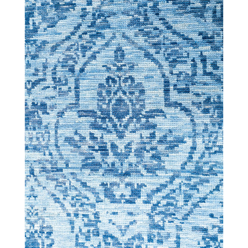 Handmade Blue Wool Rectangular Area Rug, 8' 1" x 10' 1"