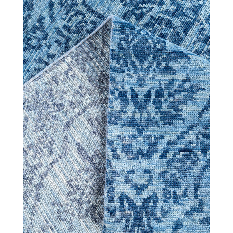 Handmade Blue Wool Rectangular Area Rug, 8' 1" x 10' 1"
