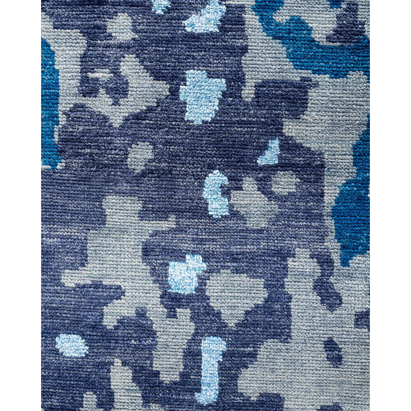 Modern Blue and Gray Hand-Knotted Wool Silk Area Rug