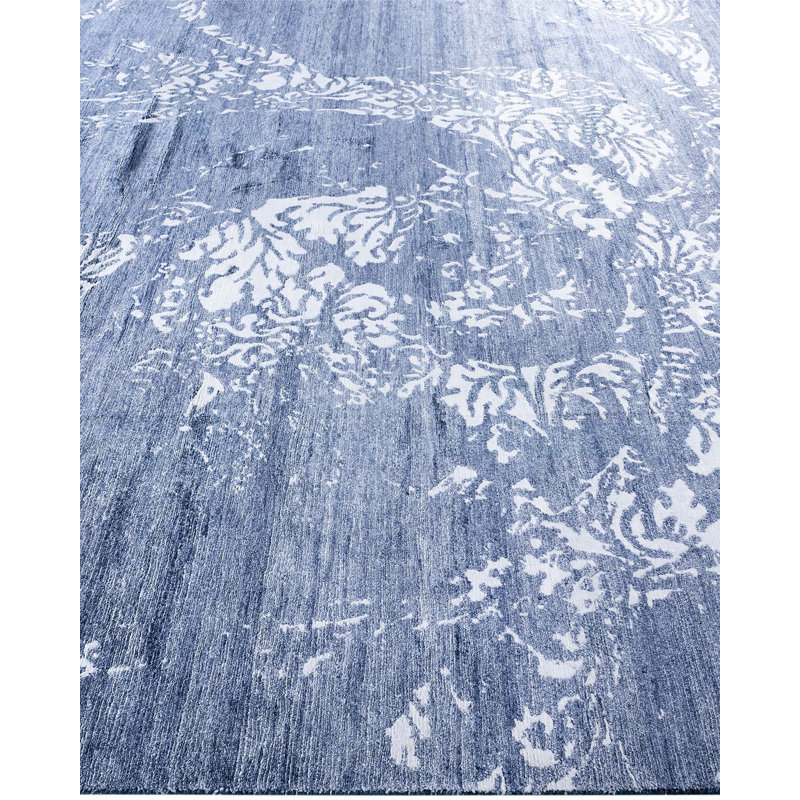 Gray Hand-Knotted Silk Rectangular Area Rug, 9'2" x 12'