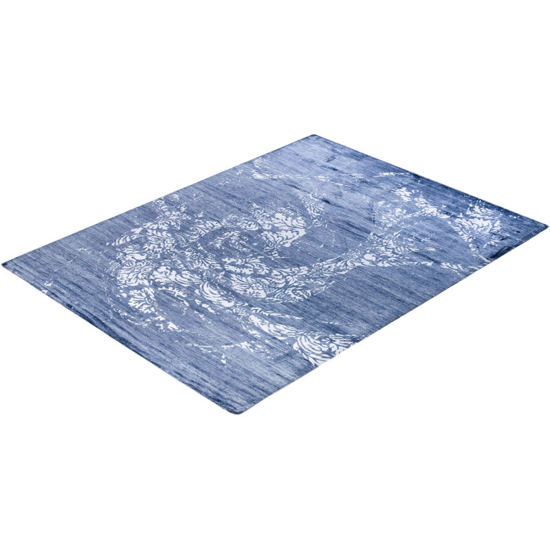Gray Hand-Knotted Silk Rectangular Area Rug, 9'2" x 12'