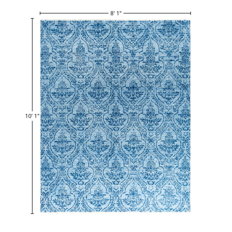Handmade Blue Wool Rectangular Area Rug, 8' 1" x 10' 1"