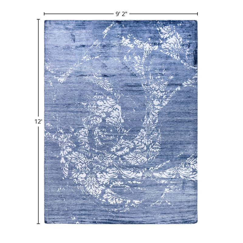 Gray Hand-Knotted Silk Rectangular Area Rug, 9'2" x 12'