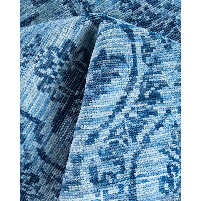 Handmade Blue Wool Rectangular Area Rug, 8' 1" x 10' 1"