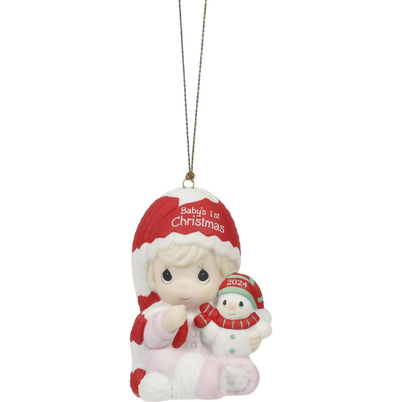 Baby's First Christmas 2024 Porcelain Ornament with Snowman