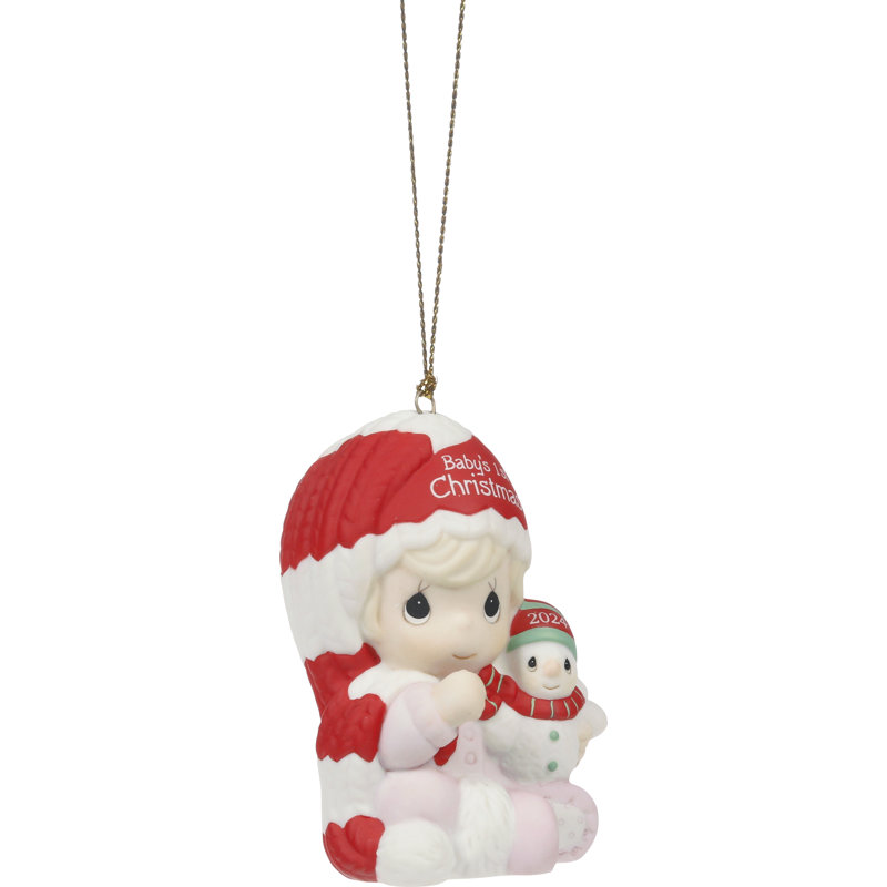 Baby's First Christmas 2024 Porcelain Ornament with Snowman