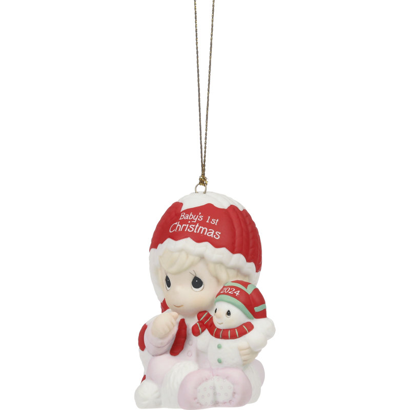Baby's First Christmas 2024 Porcelain Ornament with Snowman