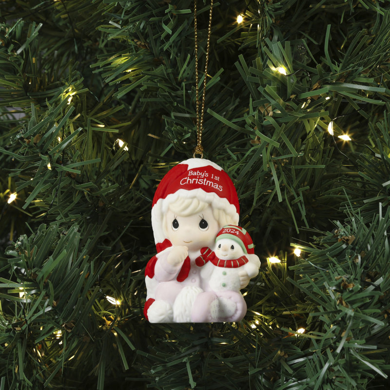Baby's First Christmas 2024 Porcelain Ornament with Snowman