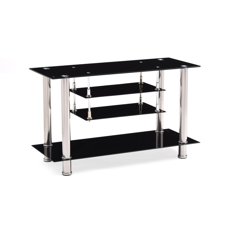 Black Tempered Glass and Metal TV Stand with Shelves