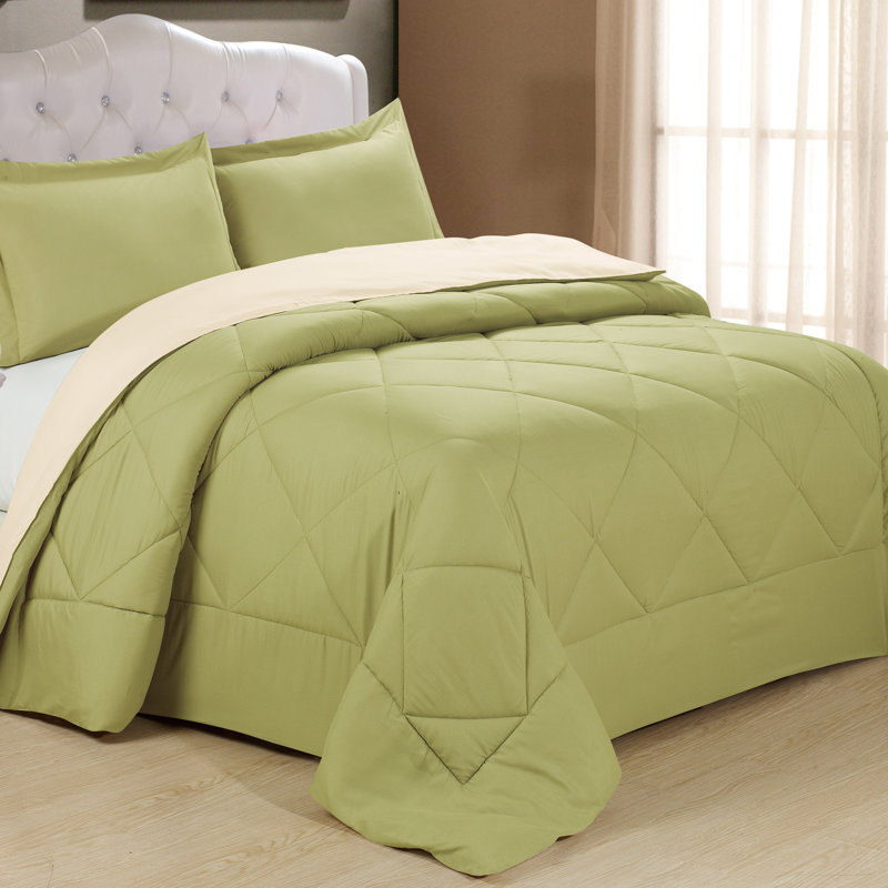 Twin Blue and Stone Reversible Microfiber Comforter Set
