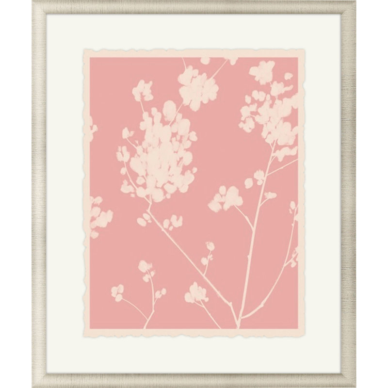 Pink and Off-White Floral Silhouette Wall Art with Champagne Gold Frame