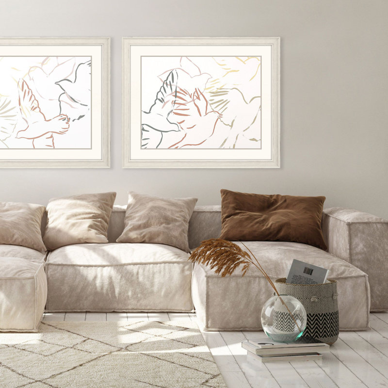 Feather Flight II Distressed Ivory Wood Framed Canvas Art
