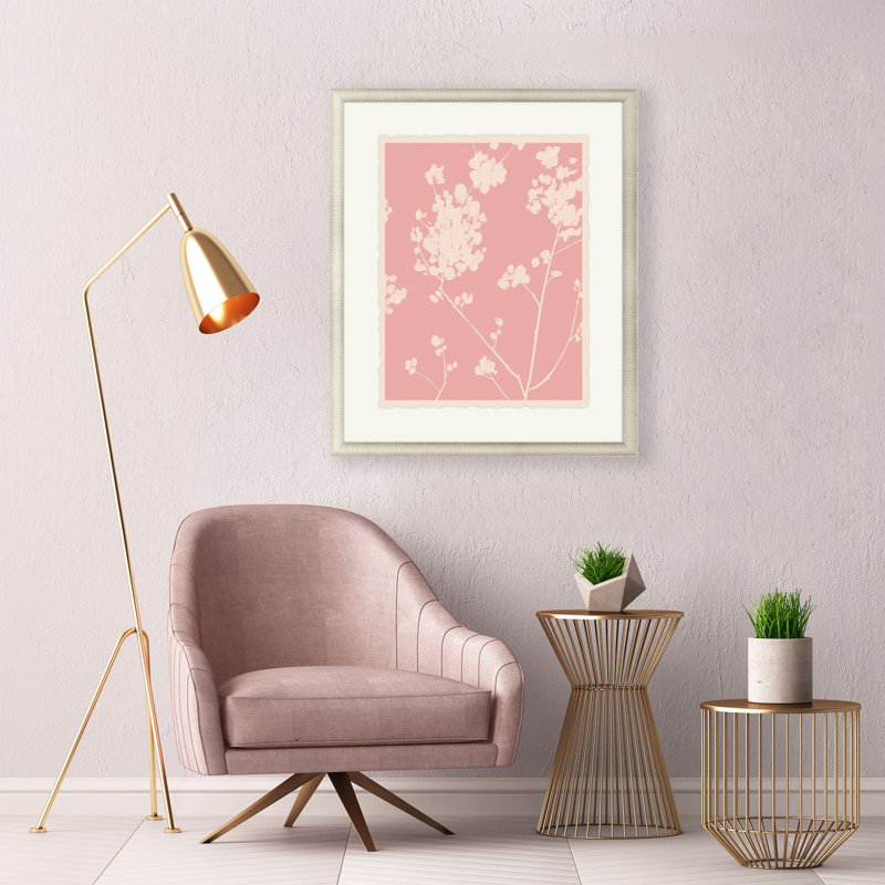 Pink and Off-White Floral Silhouette Wall Art with Champagne Gold Frame