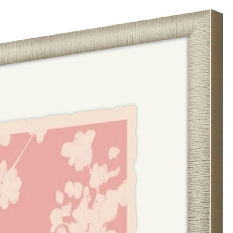 Pink and Off-White Floral Silhouette Wall Art with Champagne Gold Frame