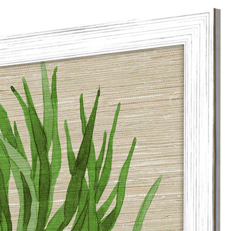 Whitewash Distressed Wood Frame Palm Leaf Prints Set