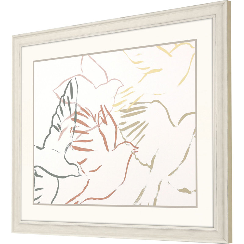 Feather Flight II Distressed Ivory Wood Framed Canvas Art