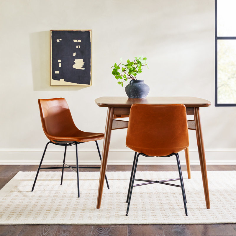 Whiskey Brown Faux Leather Upholstered Side Chair with Metal Legs