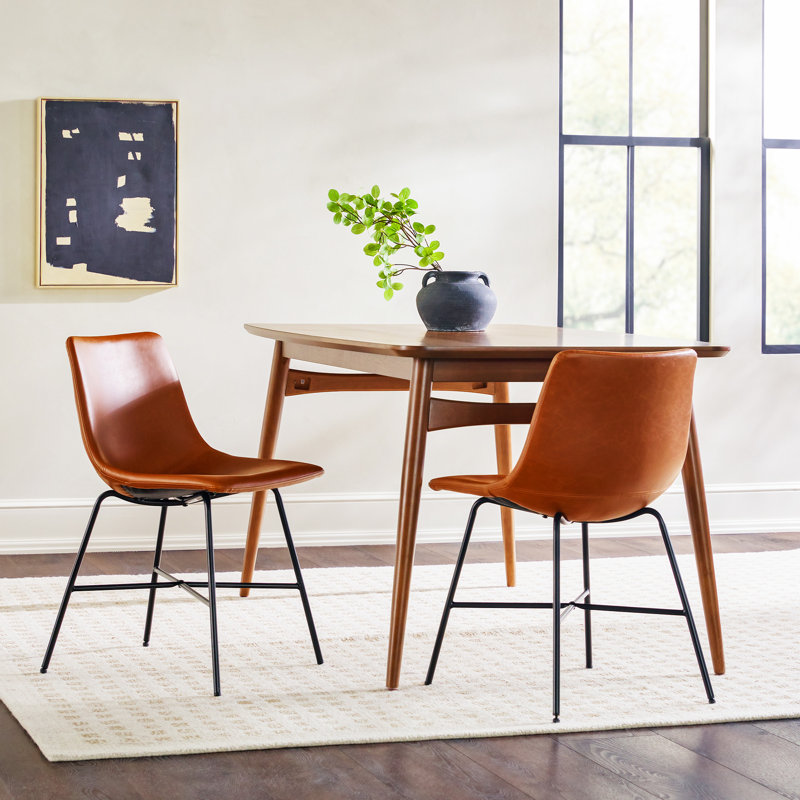 Whiskey Brown Faux Leather Upholstered Side Chair with Metal Legs