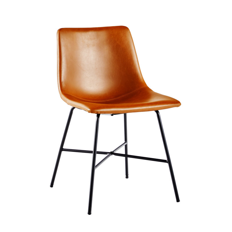 Whiskey Brown Faux Leather Upholstered Side Chair with Metal Legs