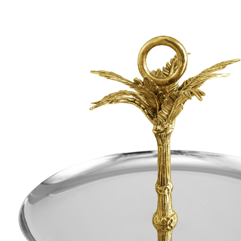 Silver and Gold Round 2-Tier Metal Server with Palm Design