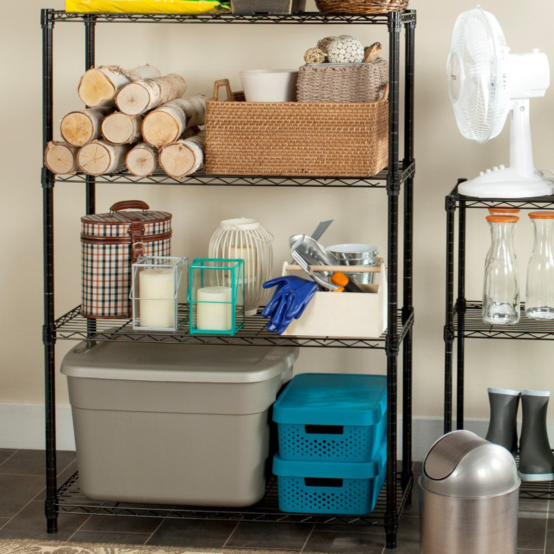 Adjustable 37'' Black Wire Utility Shelving Unit
