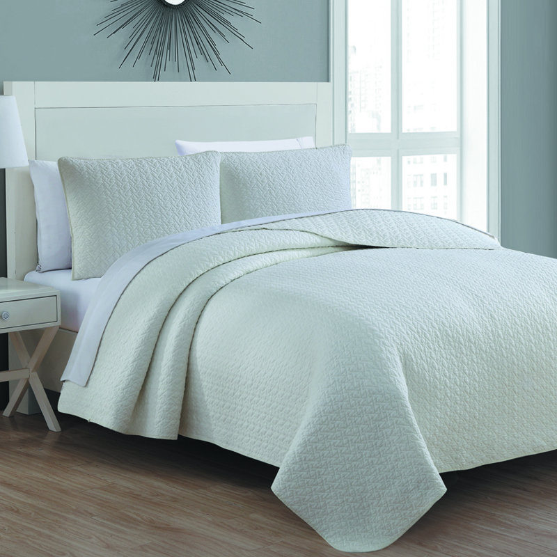 Ivory Cotton Reversible King Quilt Set