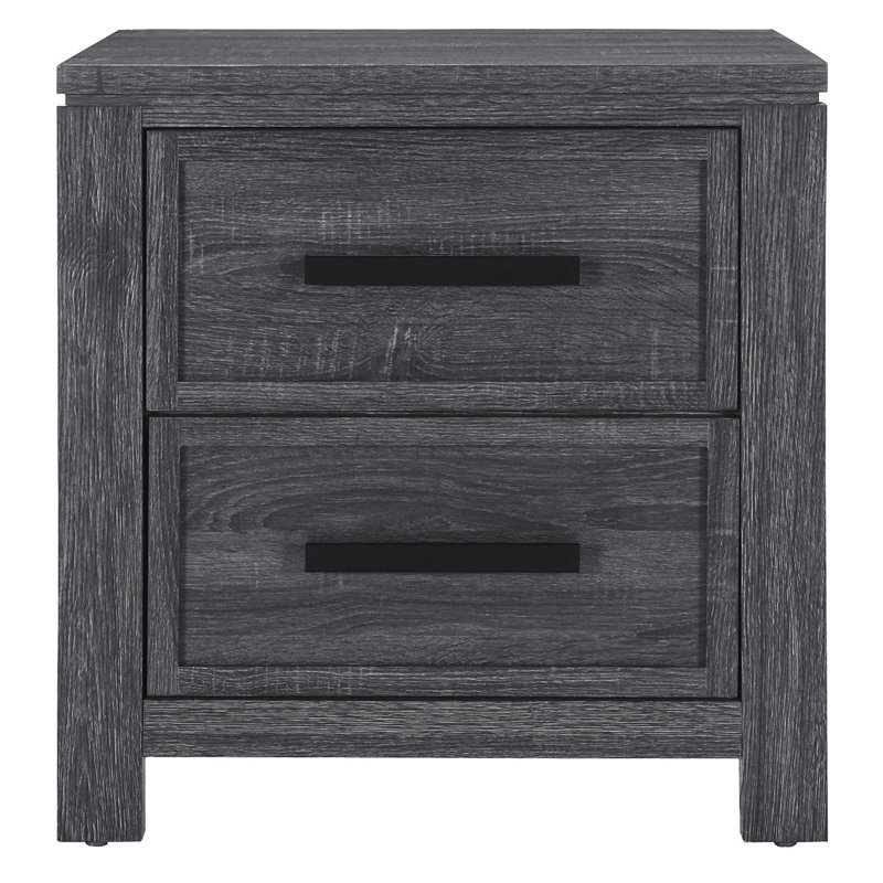 Distressed Dark Gray Solid Wood 2-Drawer Nightstand