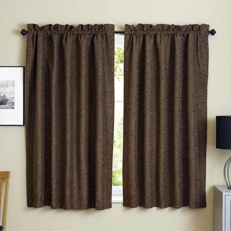 Vermont Brown Jacquard Chenille Light-Filtering Curtain Panels