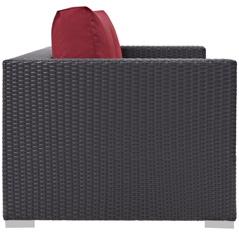 Espresso Red Wicker and Metal Outdoor Patio Loveseat