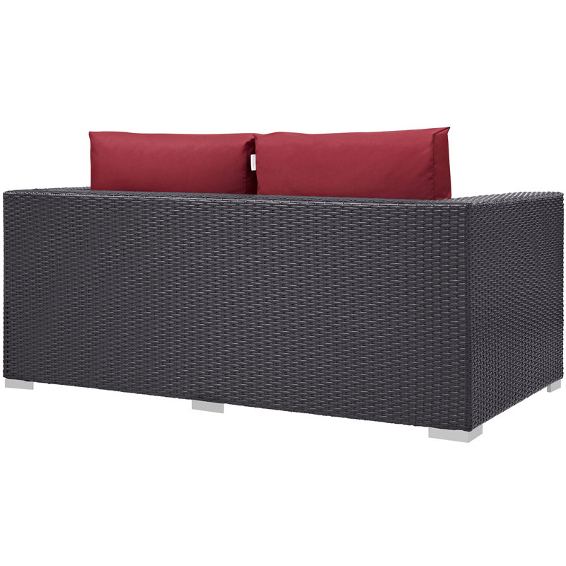 Espresso Red Wicker and Metal Outdoor Patio Loveseat