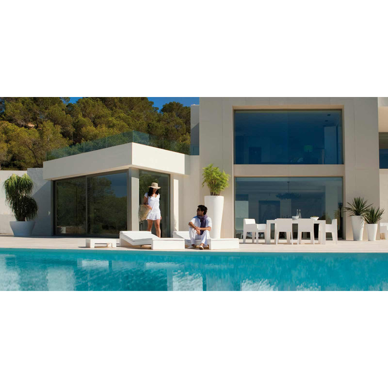 White Matte Polyethylene Armless Outdoor Chair with Cushion