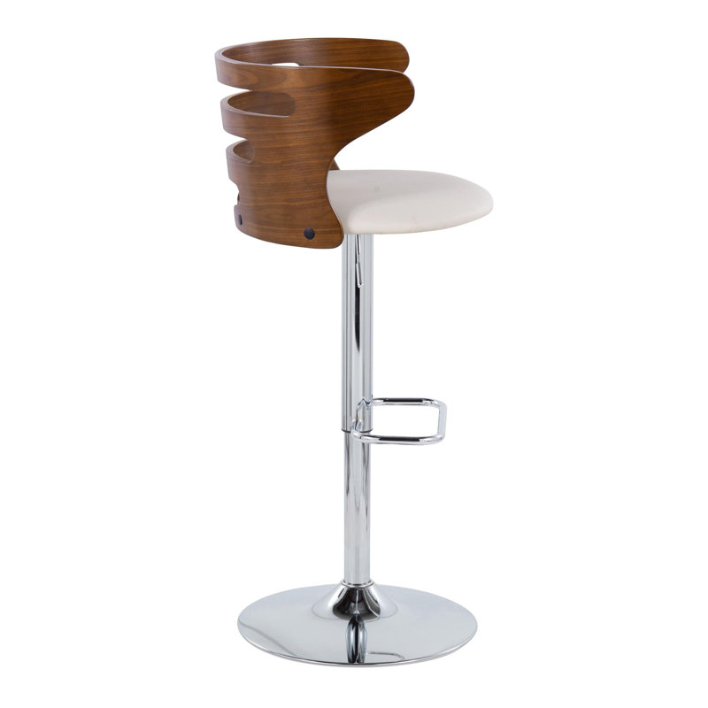 Cosi Adjustable Cream Faux Leather Walnut Barstools with Chrome Base