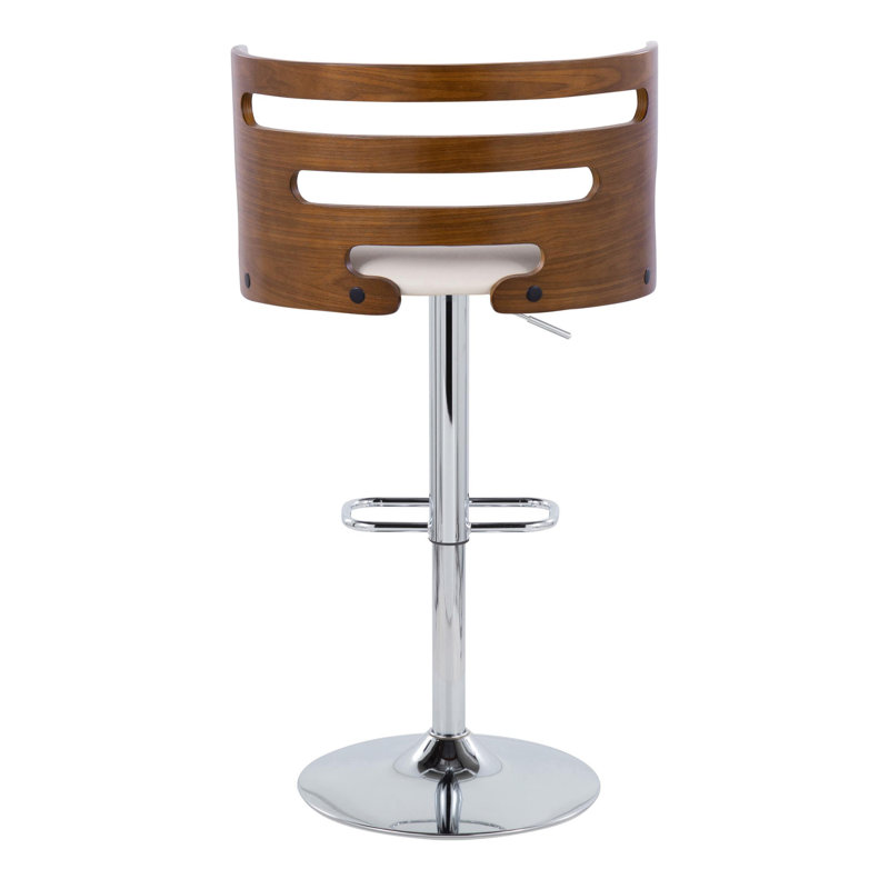 Cosi Adjustable Cream Faux Leather Walnut Barstools with Chrome Base