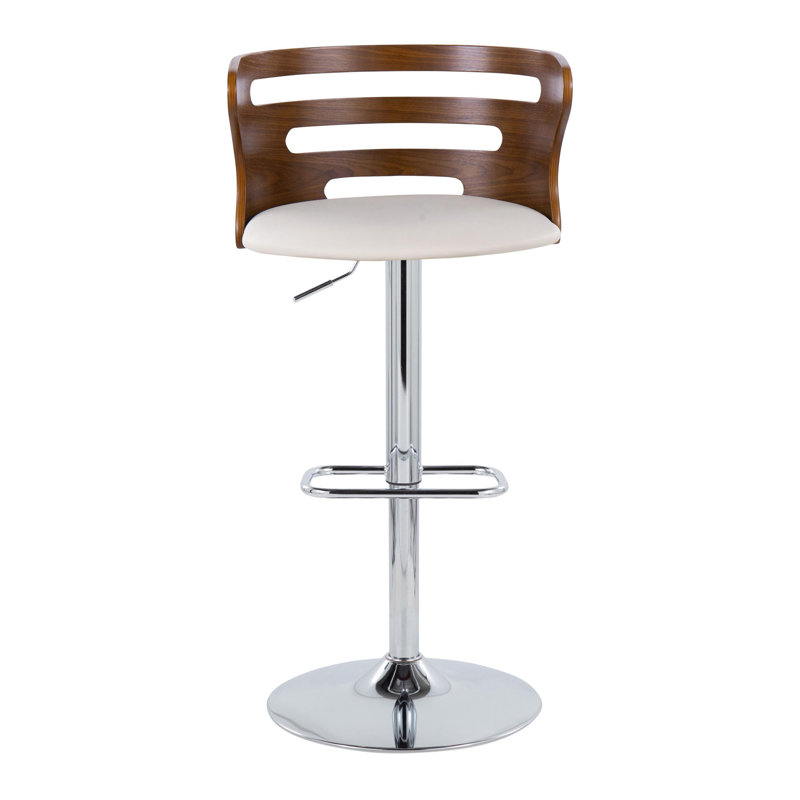 Cosi Adjustable Cream Faux Leather Walnut Barstools with Chrome Base