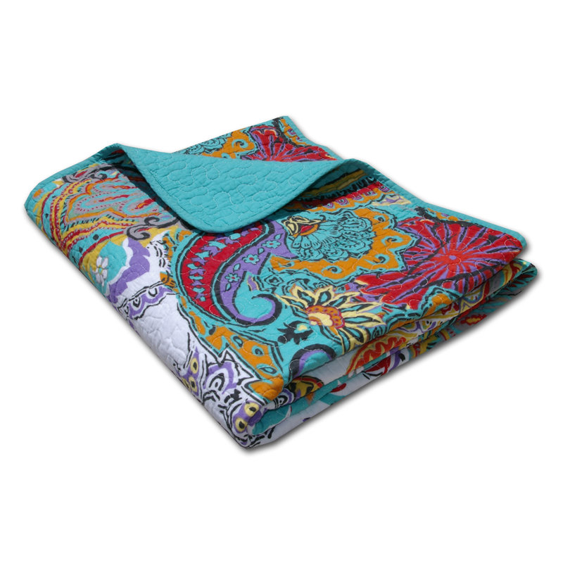 Nirvana Quilted Cotton Throw in Blue, Purple, Red - Reversible and Washable