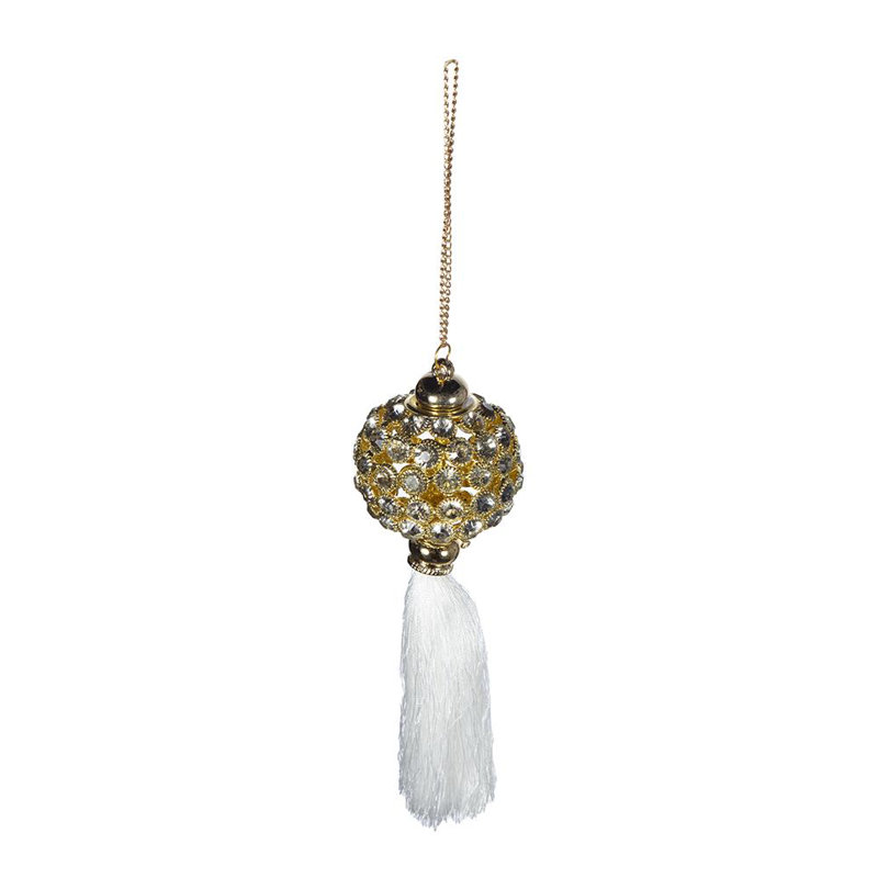 Gold and White Polyester Hanging Ornaments Set of 6