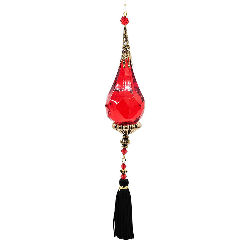9" Red and Black Acrylic Drop Ornaments with Tassels - Set of 12