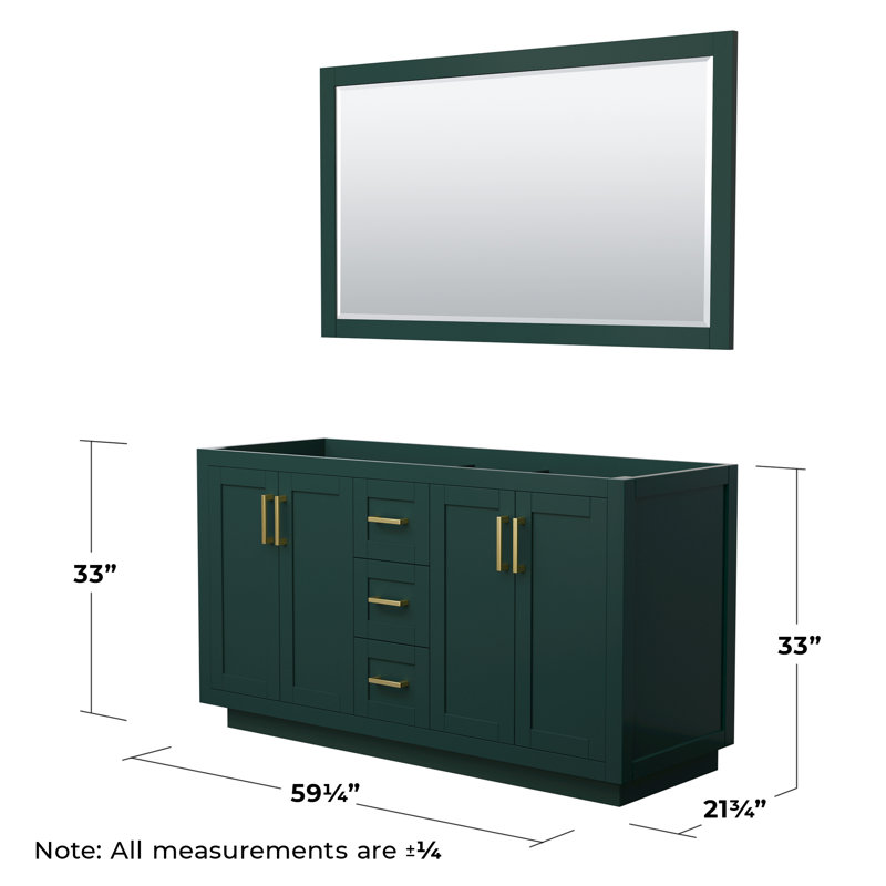 Miranda 60" Green Double Bathroom Vanity with Brushed Gold Trim